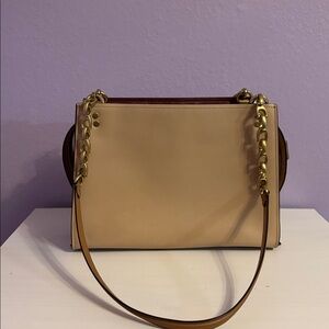 COACH Rogue Colorblock 27054 Beige and Burgundy Leather Purse